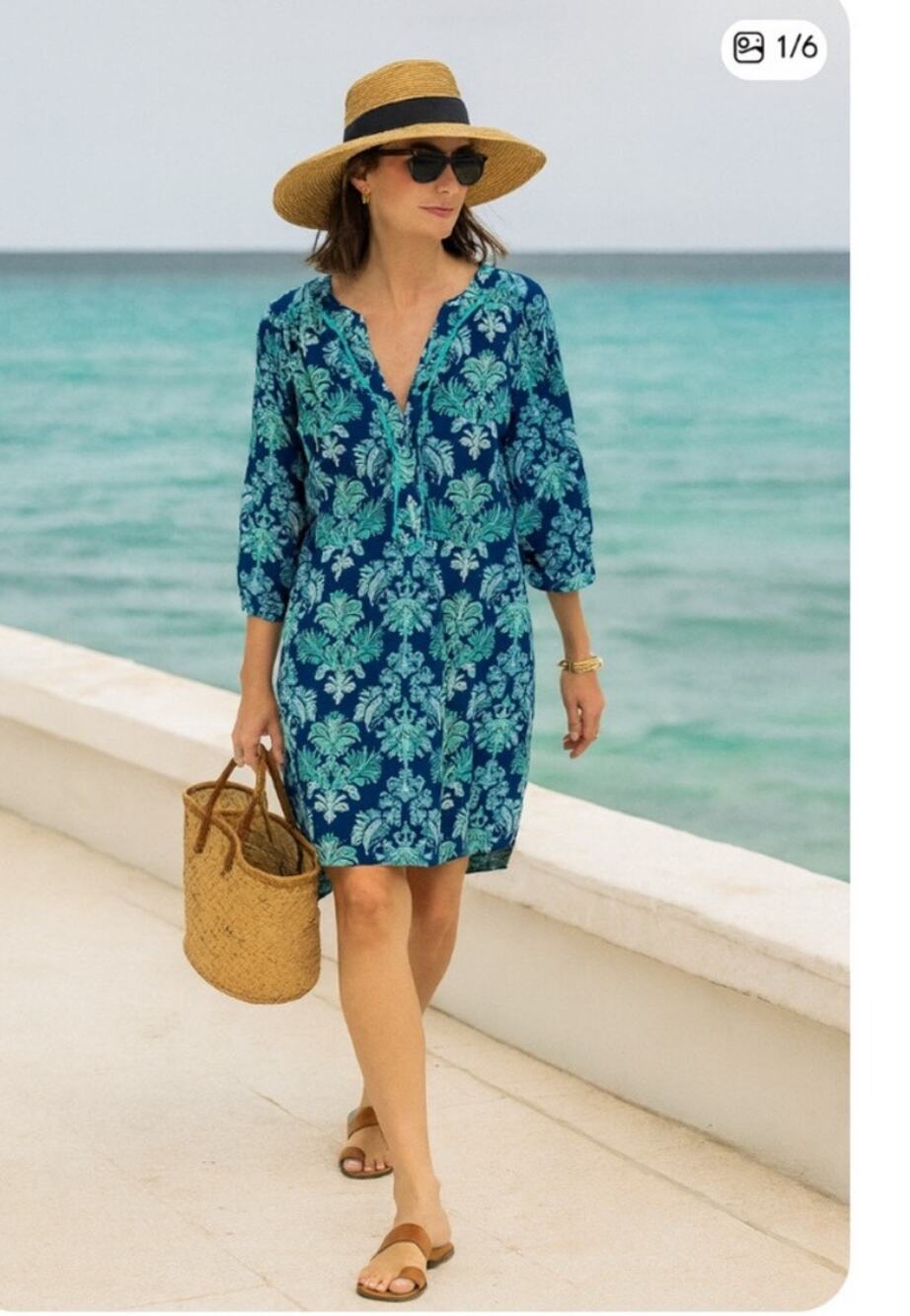 Karen Neuburger Sz.M Tunic 100%Cotton Resortwear Vacation Coverup White Lotus